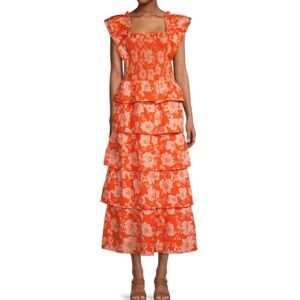Saylor Linley ruffle layered dress orange tumeric NWT size small